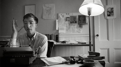John Updike at his desk in Ipswich