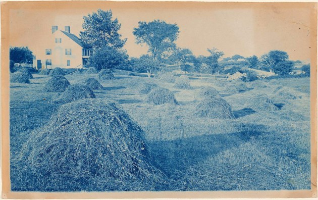 House with hay stacks cyanotype by Arthur Wesley Dow