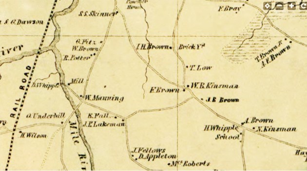 Closeup of 1856 map of Ipswich showing Essex Road