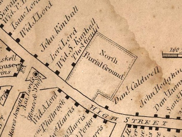 1832 Ipswich map shows the Old North Burying Ground.