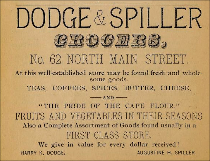 Advertisement for Dodge and Spiller Grocery, Ipswich MA