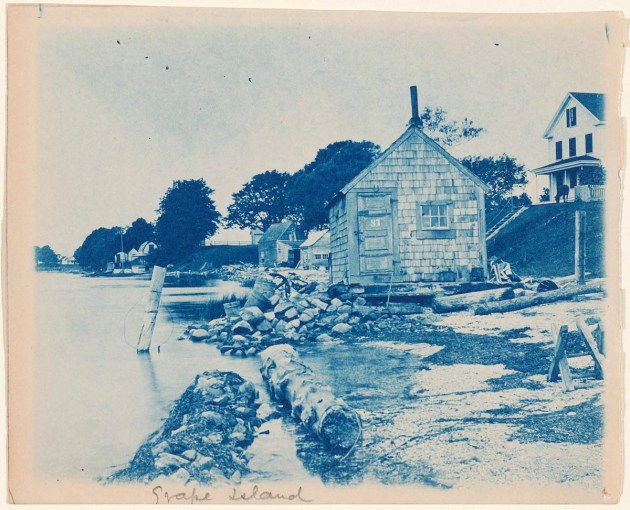 Grape Island buildings cyanotype by Arthur Wesley Dow