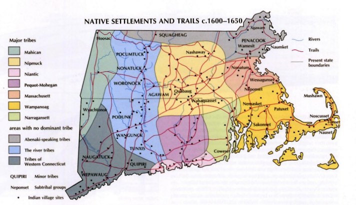 Native American settlements and trails in Massachusetts