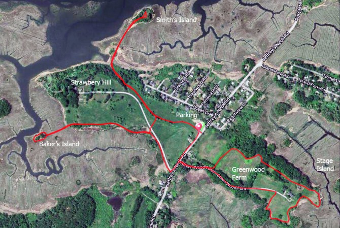 Strawberry Hill and Greenwood Farms trails, total about 3.5 miles. 