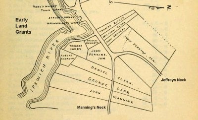 Map of early land grants in Ipswich ma