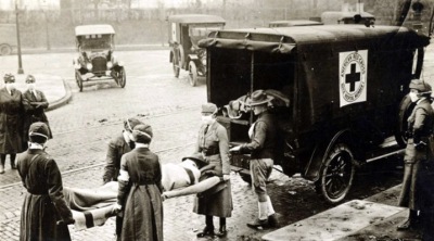 American Red Cross ambulance during the Spanish Flu outbreak of 1918
