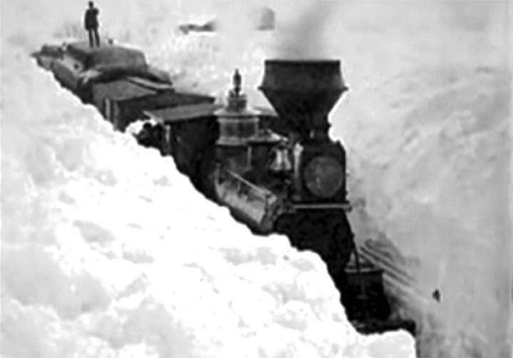 The Great White hurricane, train surrounded by snow