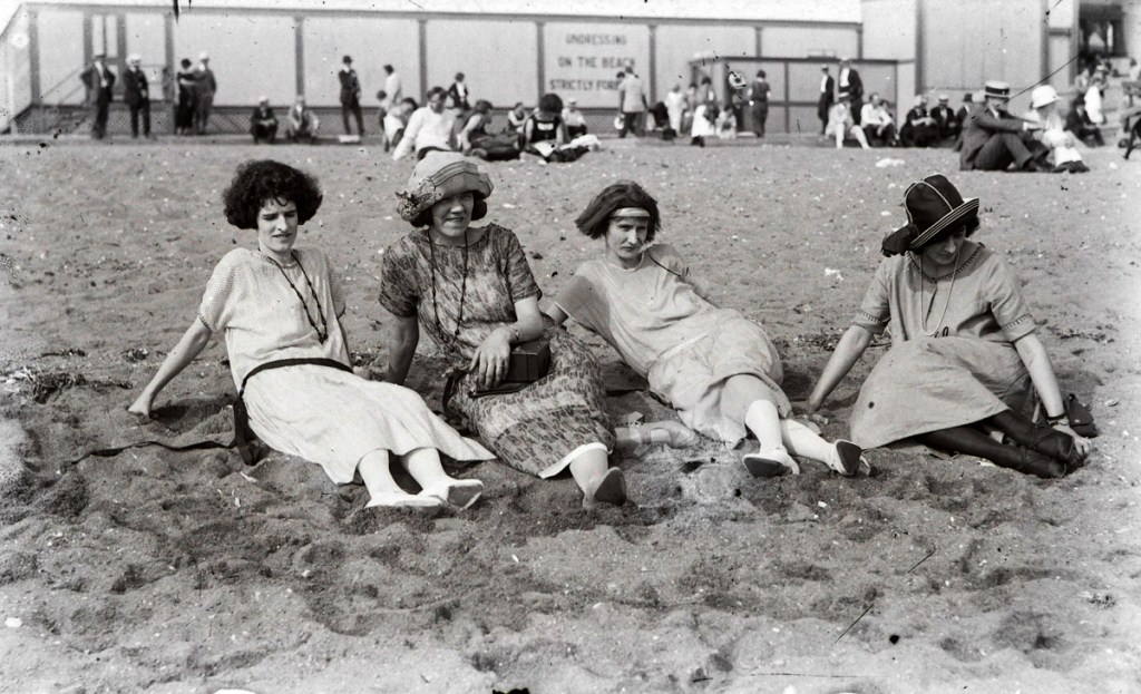 Women on Boston beach early 20th Century