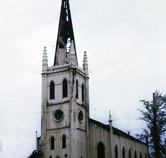 First Church was destroyed beyond repair by the 1965 fire. Photo provided by Linda George Grimes