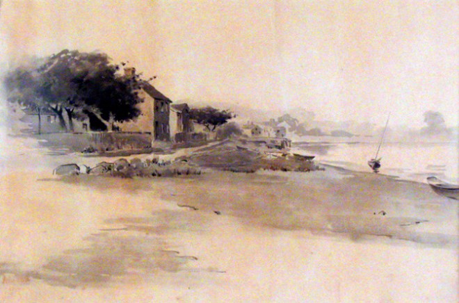 Watercolor of the Glazier-Sweet house by Arthur Wesley Dow, who lived across the river.
