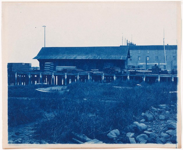 Newburyport wharf pilings cyanotype by Arthur Wesley Dow