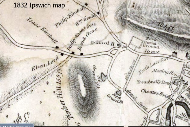 1832 map of Ipswich MA, showing Ebenezer Lord's farm
