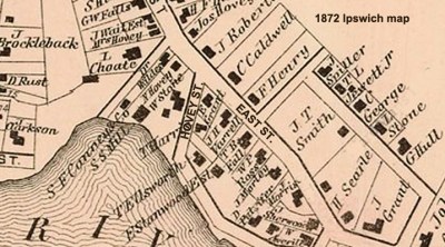 1872 map of East Street in Ipswich, known as "Knowlton's Close"