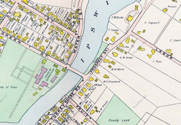 Closeup from the 1910 Ipswich village map. 