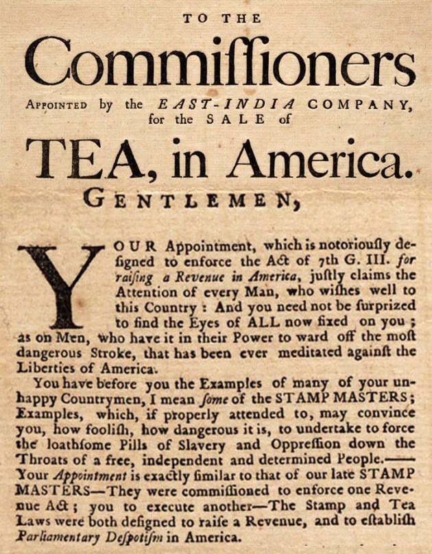 To he Commissioners appointed by the East India Company for the Sale of Tea in America