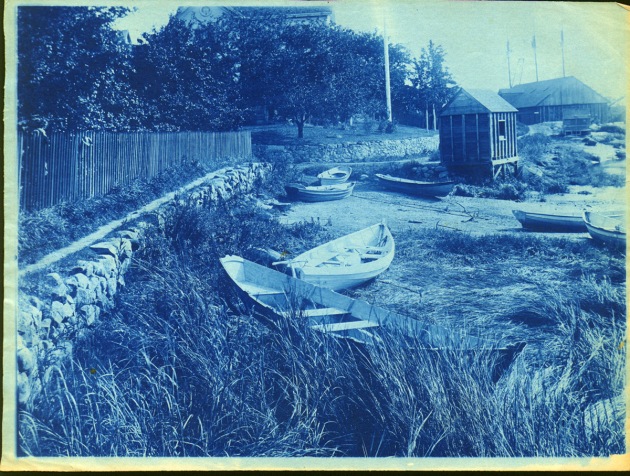 Dories and wharf cyanotype by Arthur Wesley Dow