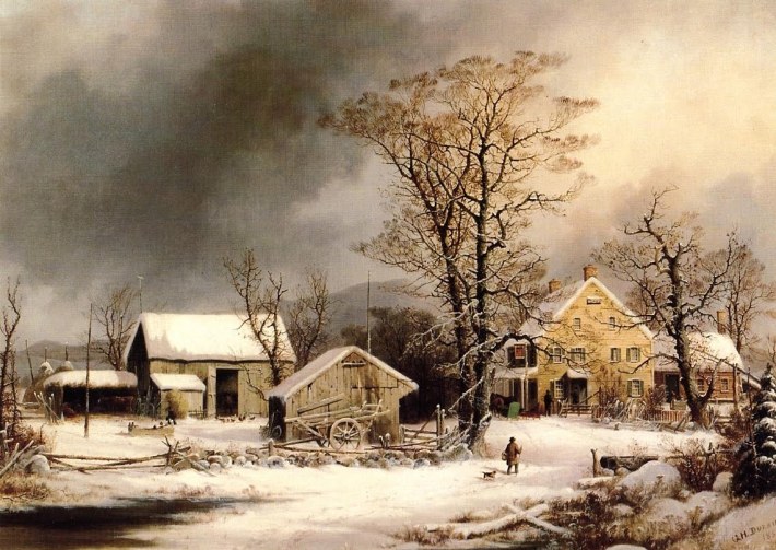 Portrayal of the cold day and a Winter scene by George Henry Durrie