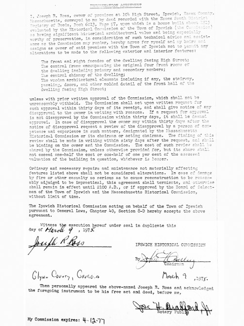 Preservation agreement for the John Kimball house