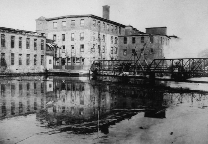 Old footbridge on the Ipswich River at the downtown dam.