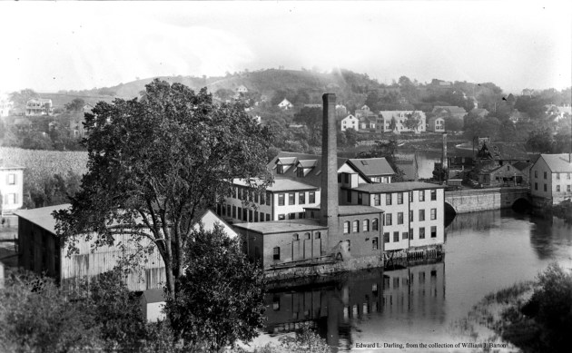 Heartbreak Hill rises beyond Turkey Shore in this 19th Century photo of the County Street woolen mill, no longer standing.