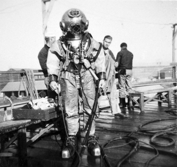 Jake Burridge of Ipswich with a dive helmet.