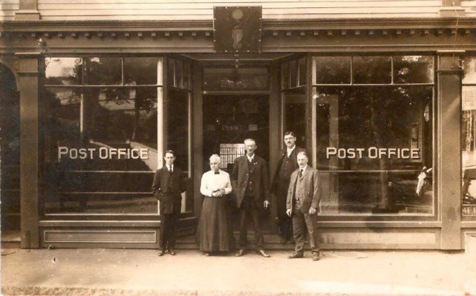 Central St. Post Office by George Dexter. Postmaster Luther Wait is the tall man standing on the right.