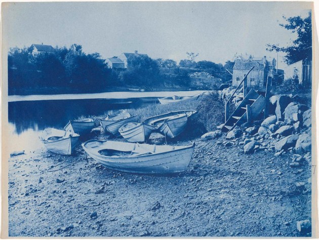 Dories at the wharf cyanotype by Arthur Wesley Dow