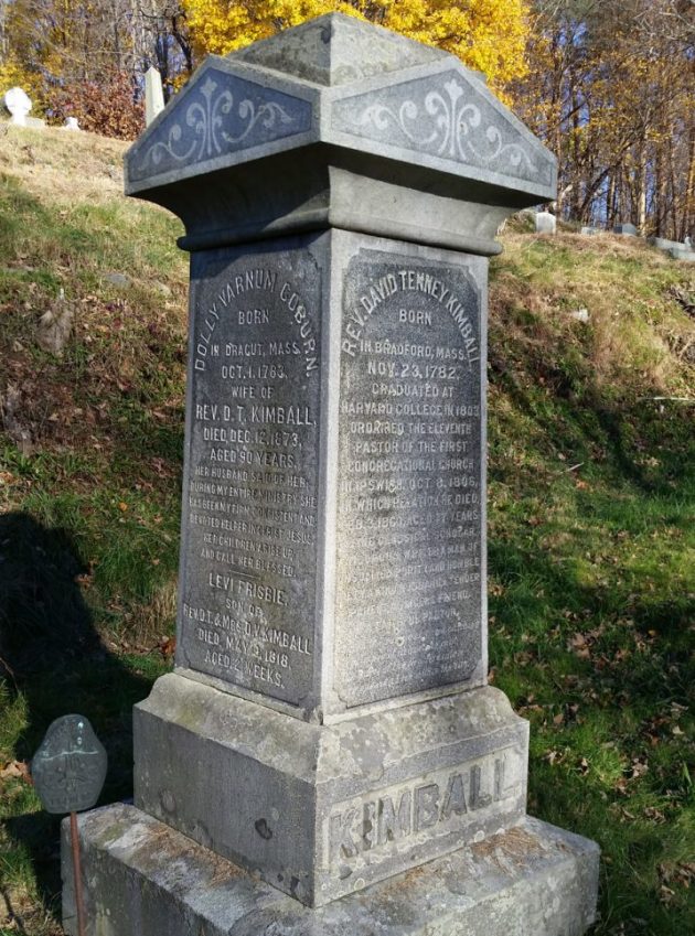 Tombstone of Rev. David Tenney Kimball