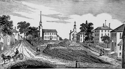Woodcut of historic Ipswich Town Hill