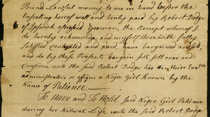 Ipswich MA sale of a Negro girl slave named Patience