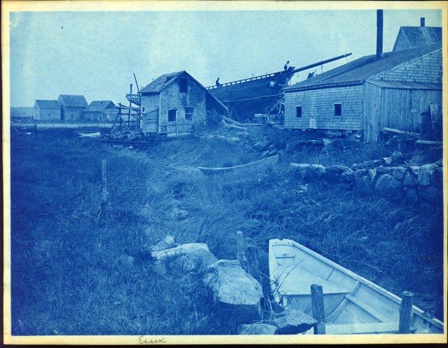 Essex boat building cyanotype by Arthur Wesley Dow
