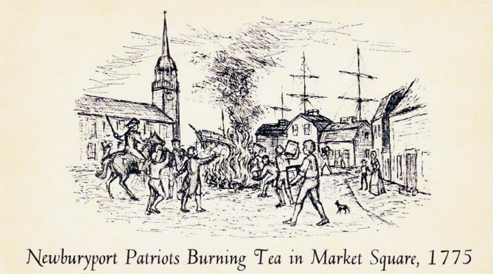 Newburyport Tea Party: Patriots burning tea in Market Square