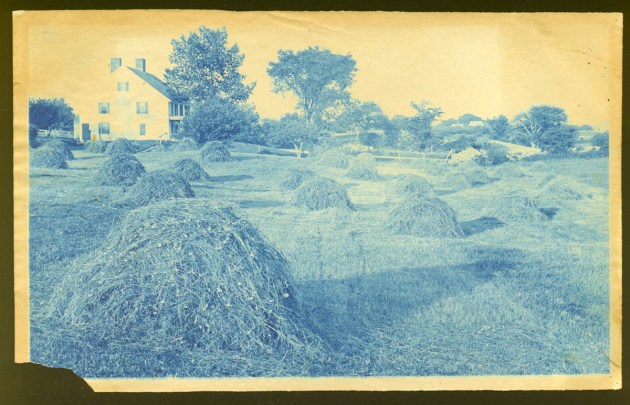 house with hay stacks cyanotype by Arthur Wesley Dow
