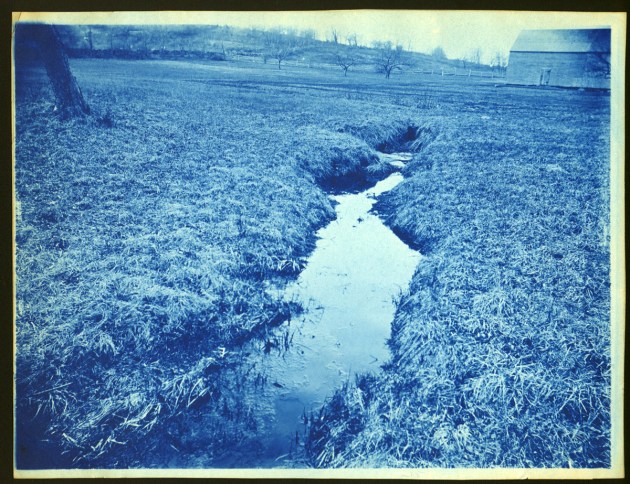 Creek and barn cyanotype by Arthur Wesley Dow
