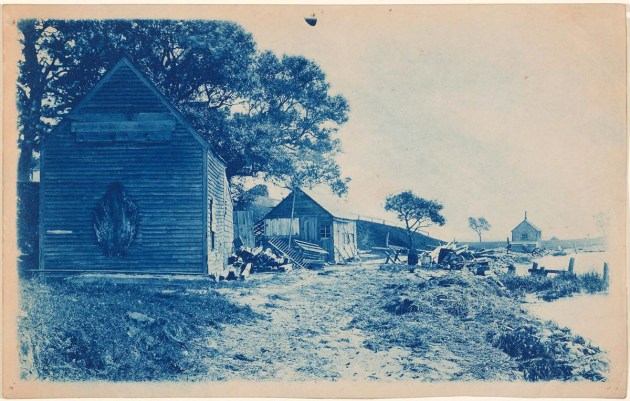 Buildings by the River cyanotype by Arthur Wesley Dow