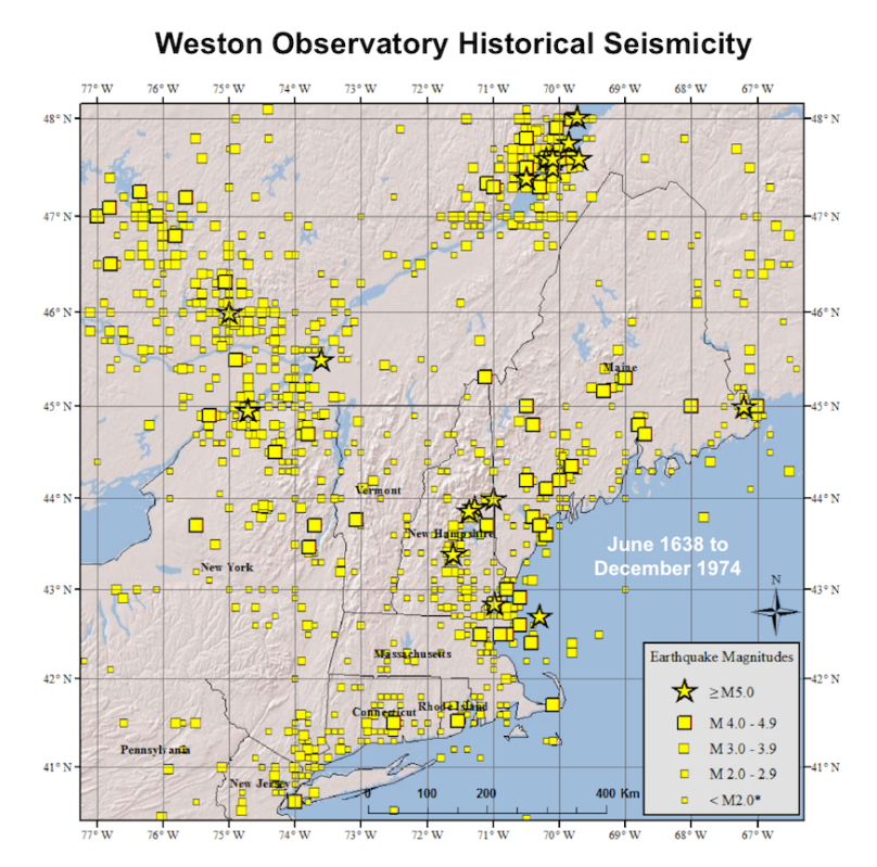 This map shows the Earthquake history of New England