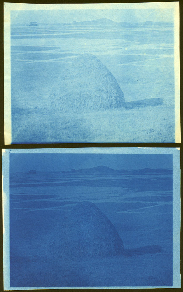 Hay and hill cyanotype by Arthur Wesley Dow