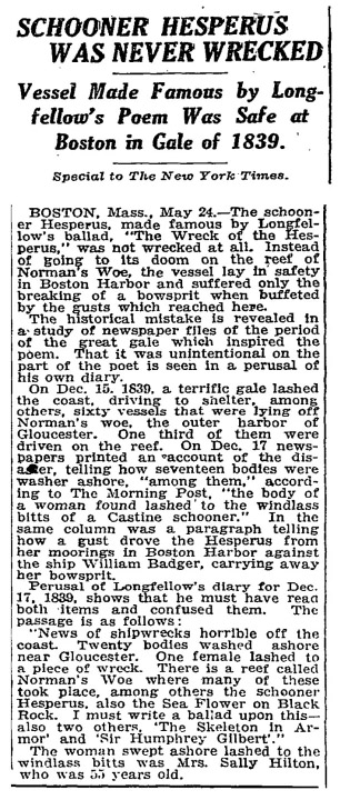 Schooner Hesperus was never wrecked
