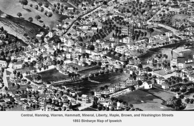 1893 Birdseye map of Ipswich MA