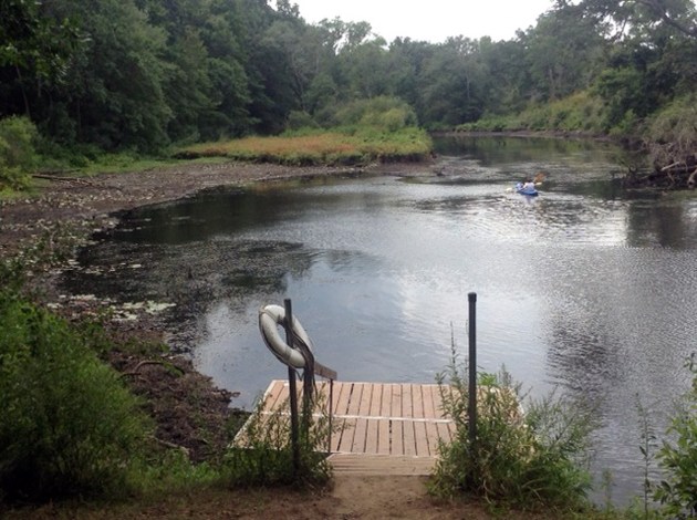 Photo taken at the Ipswich River Watershed kayak launch, 143 County Rd., during the 2016 drought and drawdown of the Ipswich River.