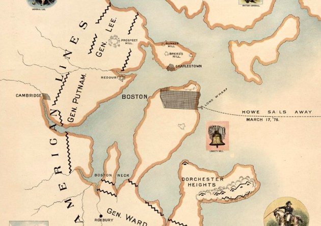 Map of Dorchester Heights and Boston Harbor in 1776