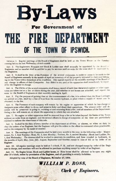 Ipswich MA Volunteer Fire Department bylaws 1894