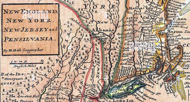 Early map of Northeast Colonial America